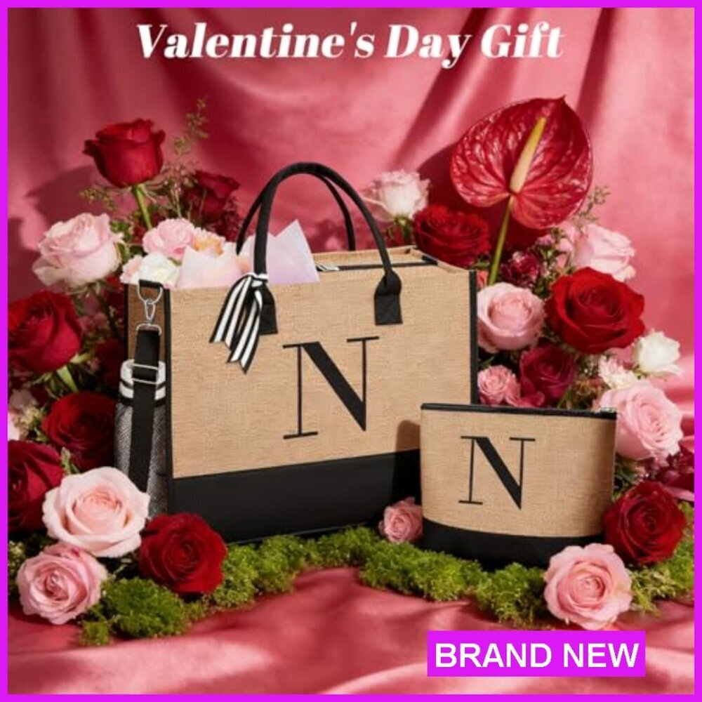 Personalized Monogrammed Tote Bag with Makeup Bag Heavy-Duty Canvas Elegant Gift - Picture 2 of 7